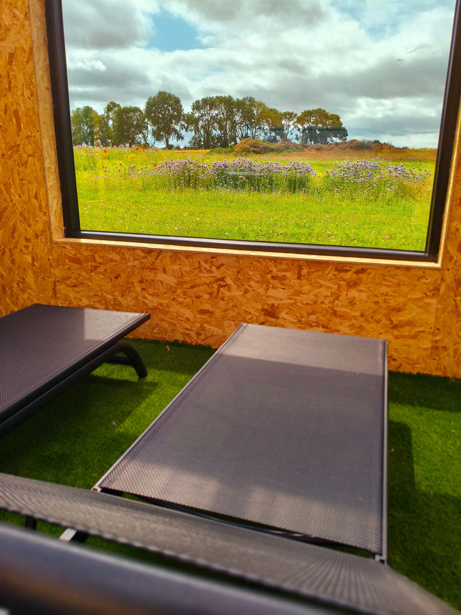 Meadow view from inside the spa